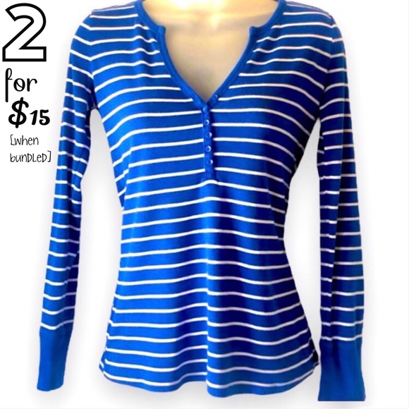 🟢[GAP] “Supersoft” Striped V-Neck Henley - Picture 1 of 13